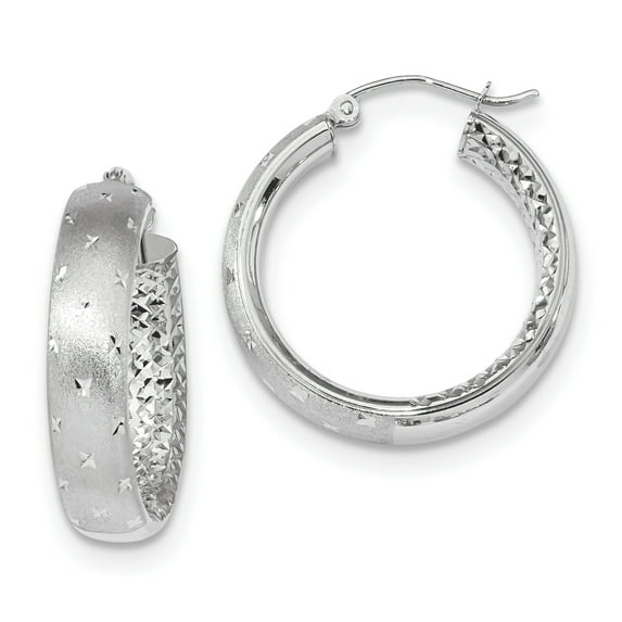 14k White Gold Polished Satin and Diamond-cut In/Out Hoop Earrings 14k White Gold Earrings