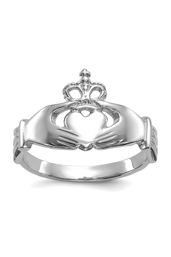 14k White Gold Polished Satin and Sparkle-Cut Irish Claddagh Celtic Trinity Knot Ring Size 7.00 Ring for Women