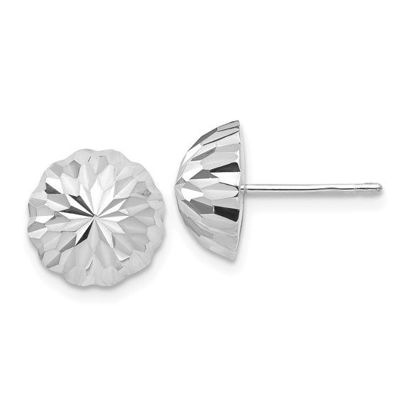 14k White Gold Polished Sparkle-Cut Half Ball Post Earrings - Measures 9.5x9.5mm Wide