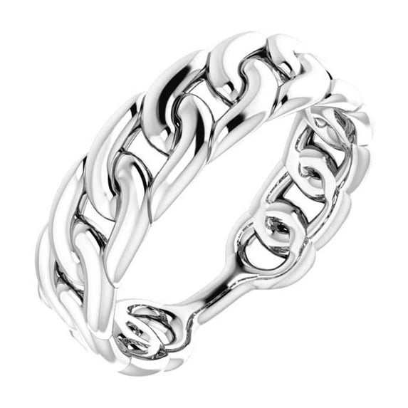 14k White Gold Polished Stackable Link Ring -- Size 6.5 Stackable Ring for Women - 4.4 Grams
