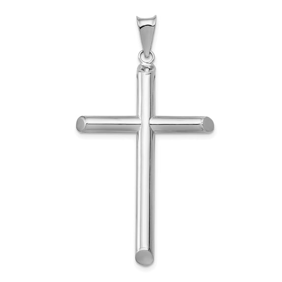 14k White Gold Polished Tube Cross Pendant Charm