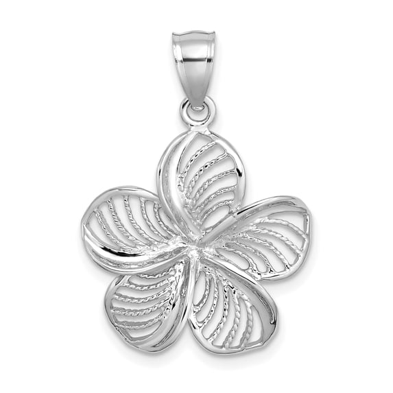 14k White Gold Polished and Beaded Plumeria Flower Charm C4824W