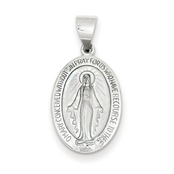 14k White Gold Polished and Satin Miraculous Medal Pendant