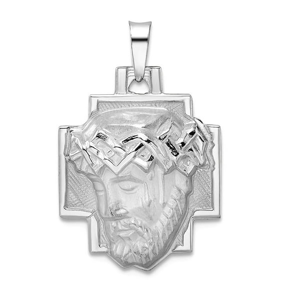 14k White Gold Polished and Satin Solid Religious Faith Inspiration Jesus Head Pendant Necklace 16.47mm Wide >mm Thick P
