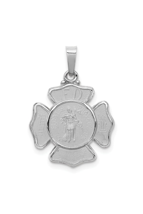 14k White Gold Polished and Satin St Florian Badge Pendant Charm