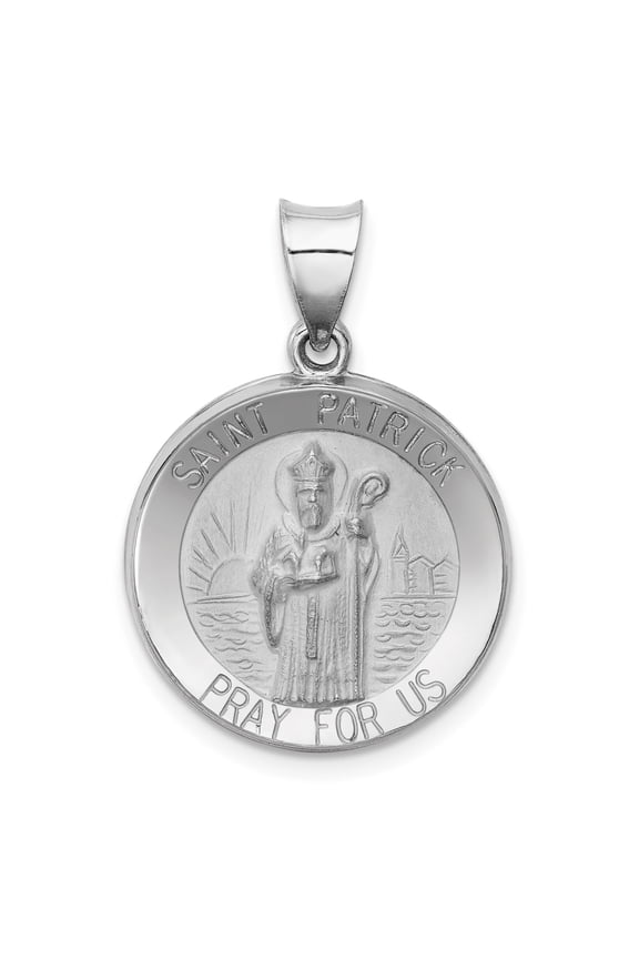 14k White Gold Polished and Satin St. Patrick Medal Pendant