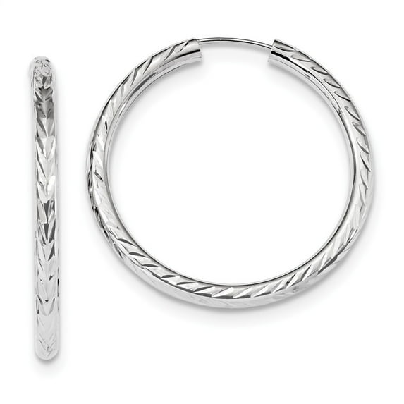 14k White Gold Polished and Sparkle-Cut Endless Hoop Earrings - Measures 34x35mm Wide 3mm Thick