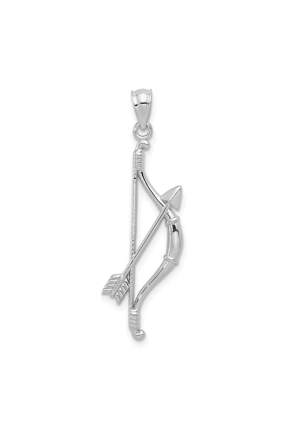 14k White Gold Polished and Textured Bow Arrow Pendant Charm