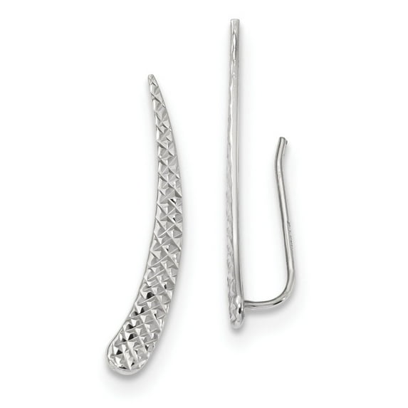 14k White Gold Polished and Textured Ear Climber Earrings - 1.4 Grams - Measures 28x3.7mm Wide