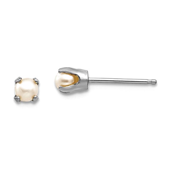 14k White Gold Post 3mm Freshwater Cultured Pearl Stud Earrings 3x3mm Wide Stud Earring for Women