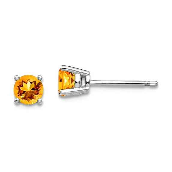14k White Gold Post 4mm Citrine Earrings 4x4mm Wide Stud Earring for Women - .50 cwt
