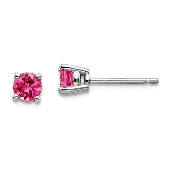 14k White Gold Post Pink Spinel Earrings 4x4mm Wide Stud Earring for Women - .54 cwt