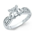 thumbnail image 1 of 14k White Gold Princess CZ Engagement Ring Anniversary Square CZ Solitaire Band Side Stones Size 7, 1 of 1