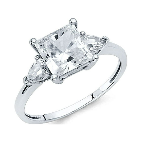 14k White Gold Princess CZ Engagement Ring Anniversary Square Solitaire Band Pear Side Stones Size 8.5
