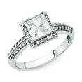 thumbnail image 1 of 14k White Gold Princess CZ Halo Engagement Ring Vintage Style Anniversary CZ Band Side Stones Size 5.5, 1 of 1