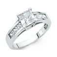 thumbnail image 1 of 14k White Gold Princess CZ Solitaire Engagement Ring Anniversary Square CZ Band Side Stones Size 6.5, 1 of 1