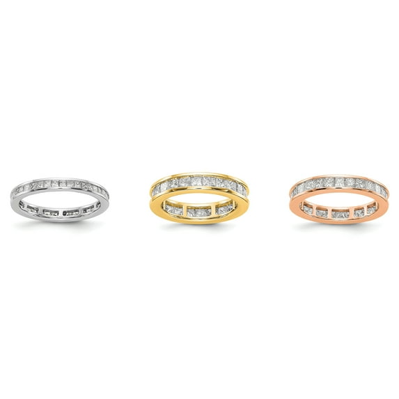14k White Gold Princess Cut Diamond Eternity Wedding Band Anniversary Ring Size 9 - 2 Ct.