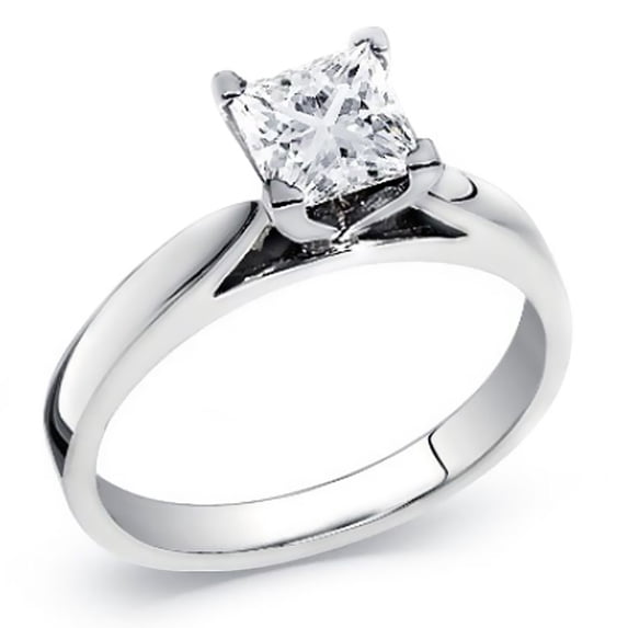 14k White Gold Princess Cut Diamond Solitaire Ring 0.50 cttw. (G-H Color, SI Clarity) Size 8.5