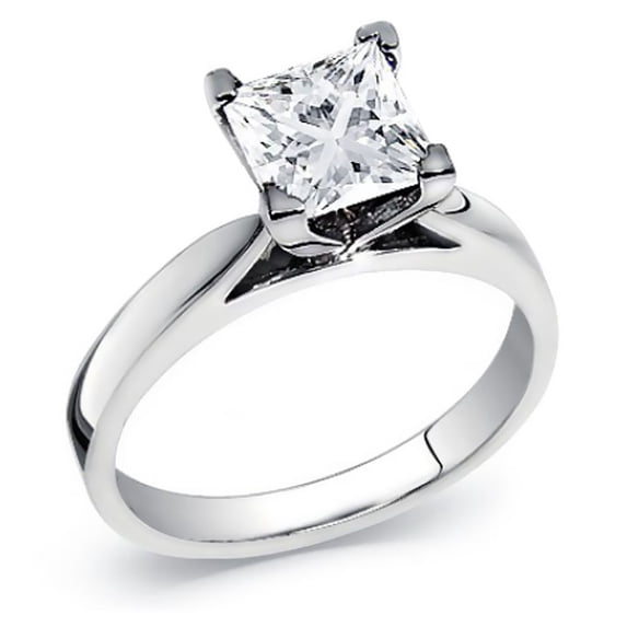 14k White Gold Princess Cut Diamond Solitaire Ring 1.40 cttw. (G-H Color, SI Clarity) Size 11
