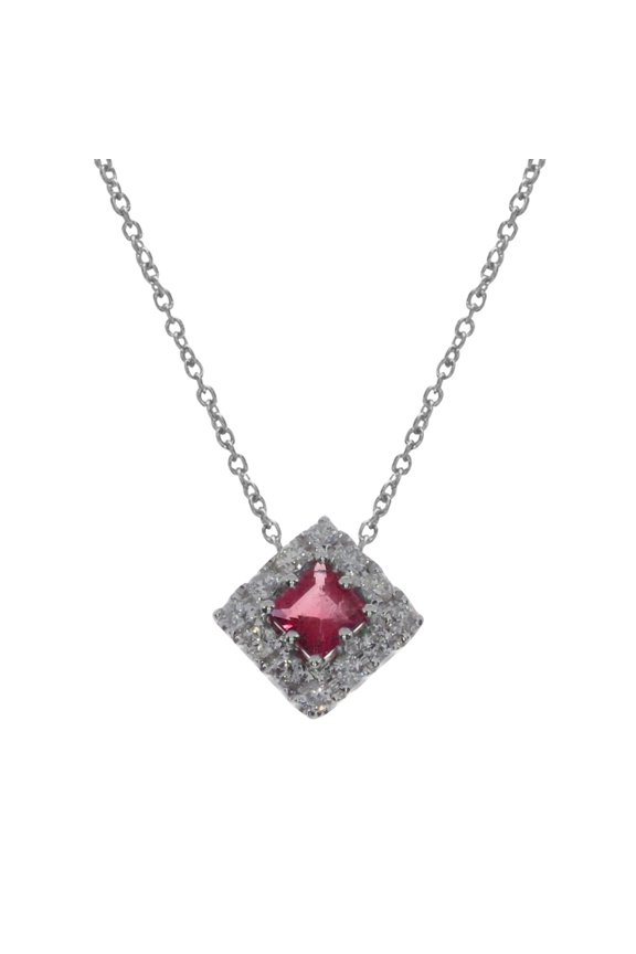 14k White Gold Princess Ruby Pendant and 18" Chain