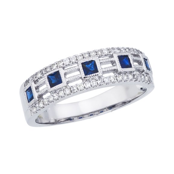 14k White Gold Princess Sapphire Band