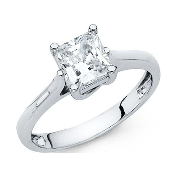 14k White Gold Princess Solitaire CZ Engagement Ring Anniversary Single Stone Square CZ Band Size 5