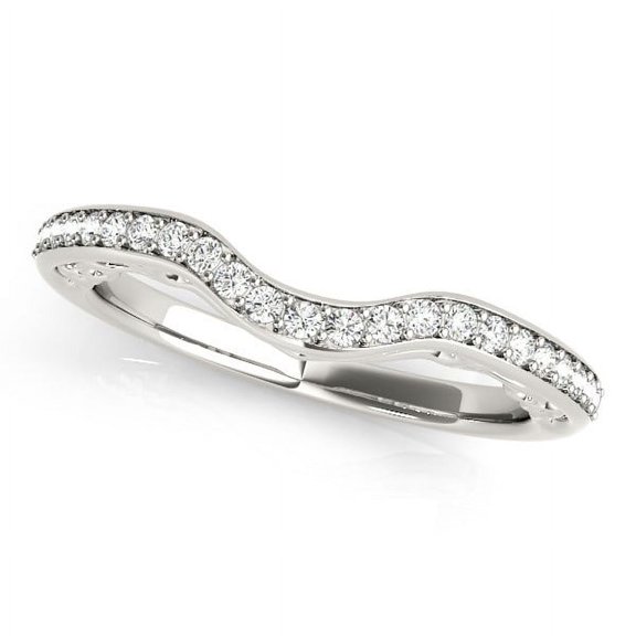 14k White Gold Prong Set Curved Diamond Wedding Ring (1/6 cttw) Size 3