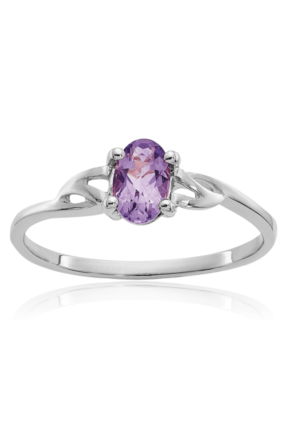 14K Solid White Gold Purple Amethyst Ring Gemstone Band February Birthstone Jewelry