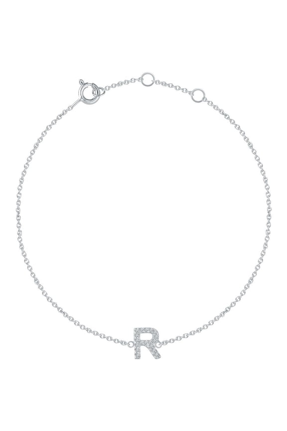 14k White Gold R Polished .06 Dwt Diamond 6-7 Inch Initial Bracelet