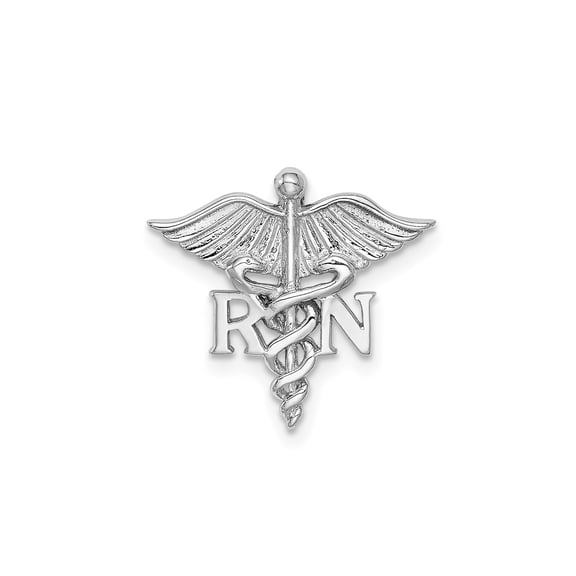 14k White Gold RN Necklace with Caduceus Symbol, Winged Serpent Pendant for Nurses and Doctors, Medical Emblem Jewelry for Men and Women in Healthcare