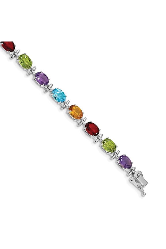 14k White Gold Rainbow Gemstone Bracelet 7 inches