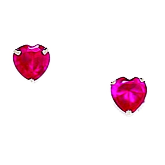 14k White Gold Red 5x5mm Love Heart Shaped Cubic Zirconia Screw Back Earrings Stud Earring for Women
