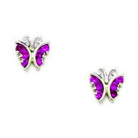 14k White Gold Red Cubic Zirconia Butterfly Screw-Back Earrings - Measures 6x6mm