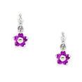 thumbnail image 1 of 14k White Gold Red Cubic Zirconia Small Flower Shaped Drop Screw-Back Earrings - Measures 10x5mm, 1 of 2