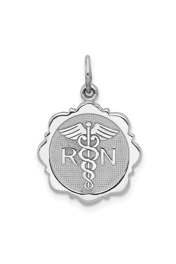 14k White Gold Registered Nurse Disc Charm Pendant Fine Jewelry For Women Gifts For Her