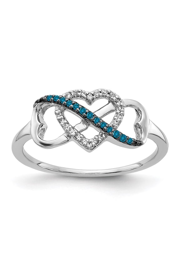14k White Gold Ring Diamond 0.101 ct Blue and Infinity Heart