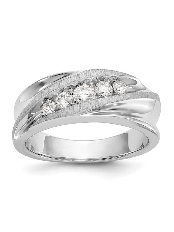 14k White Gold Ring Mens Diamond 0.476 ct True Origin Men's 1/2 carat Lab Grown VS/SI D E F Brushed and Polished Band