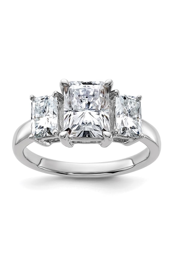 14k White Gold Ring Moissanite 3.2 ct 2.89 14kw 3 1/5ct. Three Stone G H I True Light Octagon