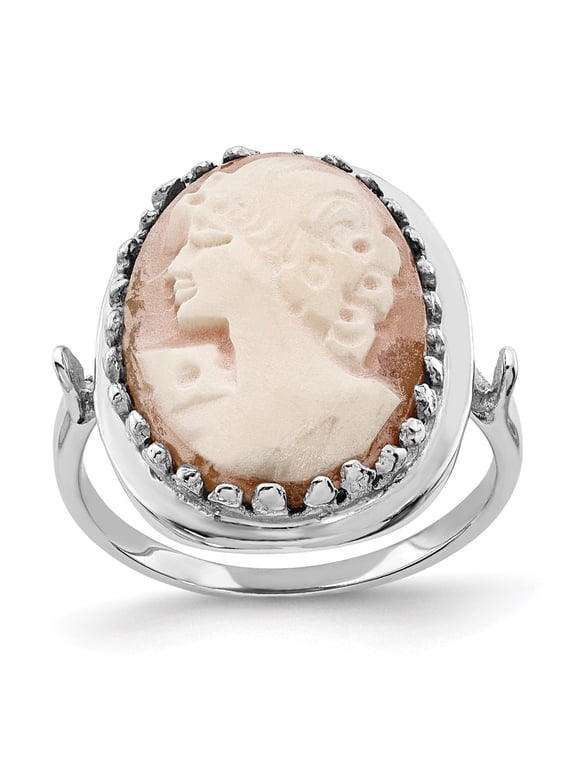14k White Gold Ring with Stones Womens Cameo
