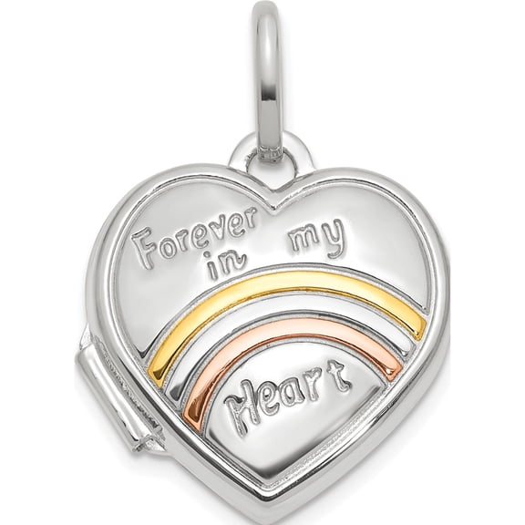 14k White Gold with Rose Rhodium 15mm FOREVER IN MY HEART Heart Locket Material Primary - Modern Breathtaking Statement An unforgettable keepsake to treasure forever