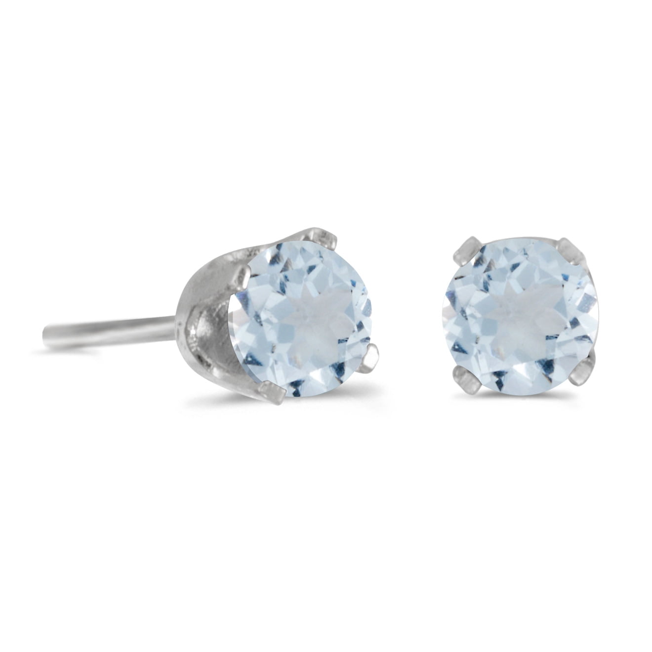 14k White Gold Round Aquamarine Screw-back Stud Earrings