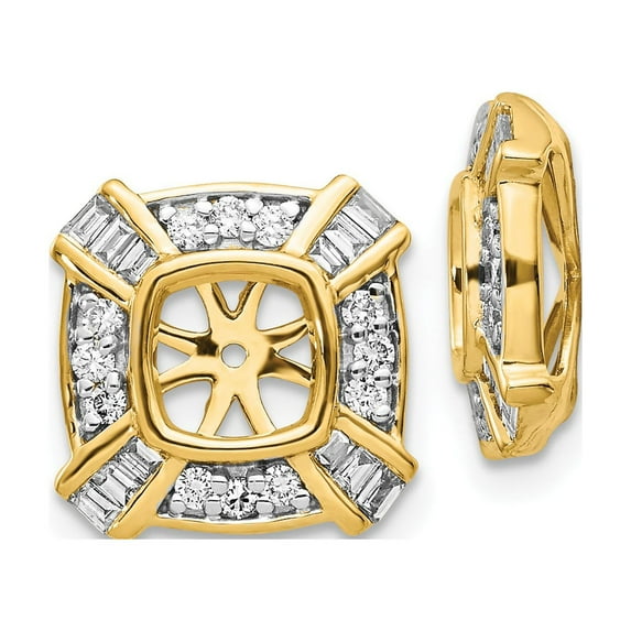 14k White Gold Round & Baguette Diamond Square Halo Stud Earring Jacket 1/2 Ct.
