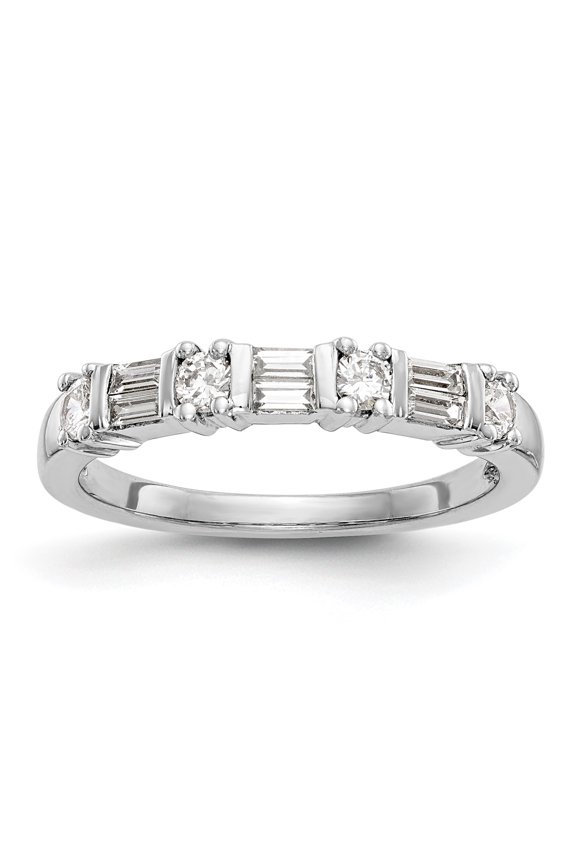 14k White Gold Round & Baguette Diamond Wedding Band Anniversary Ring 3/8 Ct.