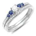 thumbnail image 1 of 14k White Gold Round Blue Sapphire And White Diamond 5 Stone Bridal Engagement Band Set (Size ), 1 of 1