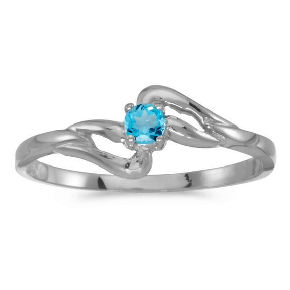 14k White Gold Round Blue Topaz Ring