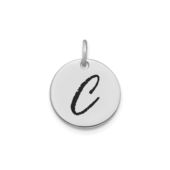 14k White Gold Round C Initial Pendant Necklace for Women or Unisex Wear, Script Letter Monogram Jewelry, Minimalist Alphabet Charm, Custom Polished Style for Daily or Everyday Use