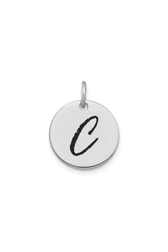 14k White Gold Round C Initial Pendant Necklace for Women or Unisex Wear, Script Letter Monogram Jewelry, Minimalist Alphabet Charm, Custom Polished Style for Daily or Everyday Use