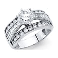 thumbnail image 1 of 14k White Gold Round CZ Engagement Ring Anniversary CZ Wide Band Round Baguette Side Stones, Size 7, 1 of 1