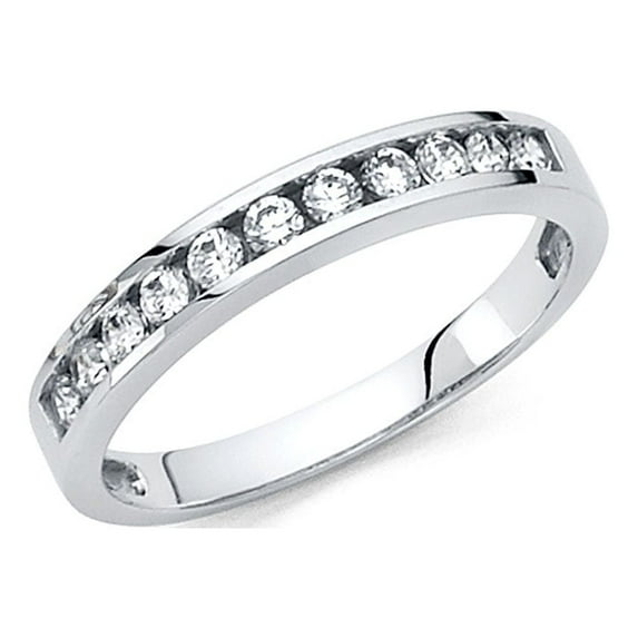 14k White Gold Round CZ Wedding Band Bridal CZ Band Anniversary CZ Ring Invisible Set Stones Size 9
