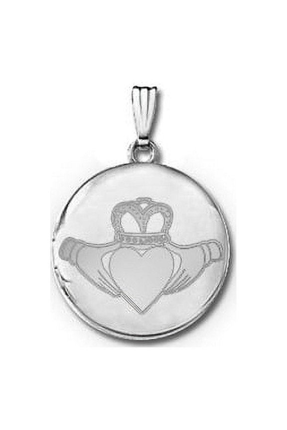 14k White Gold Round Celtic Claddagh Locket - 3/4 in X 3/4 in